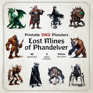 D&D Monster Cards, Lost Mines of Phandelver, Tokens, Foldable Board Cards, Custom made, High-Quality Cards, Easy Digital Download, LMoP