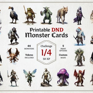 D&D Monster Cards, Challenge 1/4, Tokens, Foldable Board Cards, Custom made, High-Quality Cards, Easy Digital Download, Monster Manual
