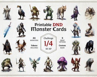 D&D Monster Cards, Challenge 1/4, Tokens, Foldable Board Cards, Custom made, High-Quality Cards, Easy Digital Download, Monster Manual