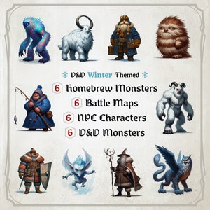 D&D Homebrew Monsterkarten, Winter-Thema, NPC, Karten, Token, Abenteuerpaket, faltbare Brettkarten, maßgefertigt, einfacher digitaler Download