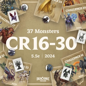 D&D Monster Cards CR 16–30: Printable Tokens and Foldable Minis – 5.5e