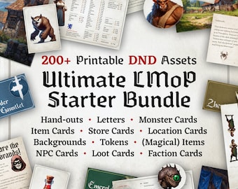 Paquete inicial definitivo de LMoP, más de 200 recursos de D&D, cartas de monstruos, folletos, fichas, facciones, objetos mágicos, cartas de tienda, cartas de NPC y más