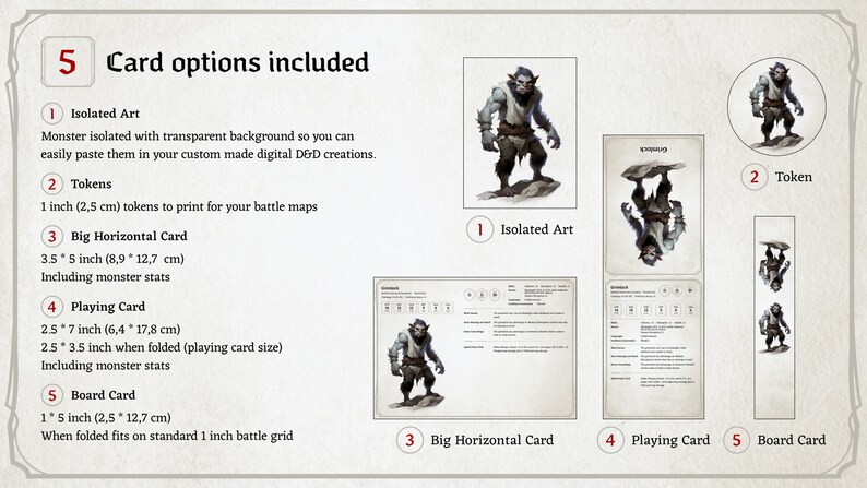 D&amp;D Monster Cards, Challenge 1/4, Tokens, Foldable Board Cards, Custom ...