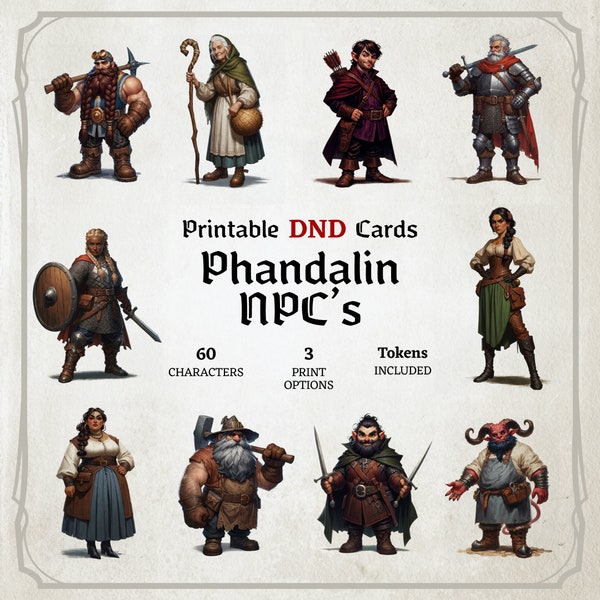 Cartes PNJ D&D Phandalin, LMoP, DoIP, PaBtSO, jetons, cartes pliables, sur mesure, cartes de haute qualité, téléchargement numérique facile