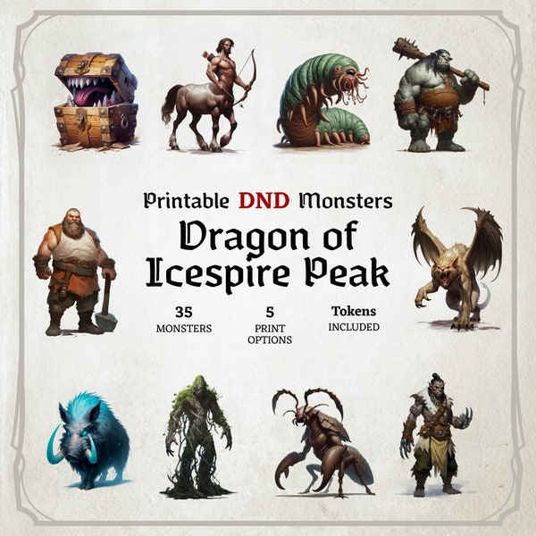 D&D Monster Cards, Dragon of Icespire Peak, Tokens, Foldable Board Cards, Custom made, High-Quality Cards, Easy Digital Download, DoIP