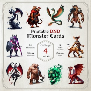 Cartes monstres D&D, Défi 4, jetons, cartes pliables, sur mesure, cartes de haute qualité, téléchargement numérique facile, manuel monstre, CR4