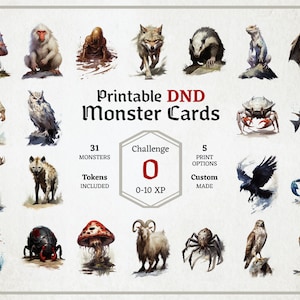 Carte mostro D&D, Sfida 0, Gettoni, Carte da tavolo pieghevoli, Su misura, Carte di alta qualità, Facile download digitale, Manuale dei mostri
