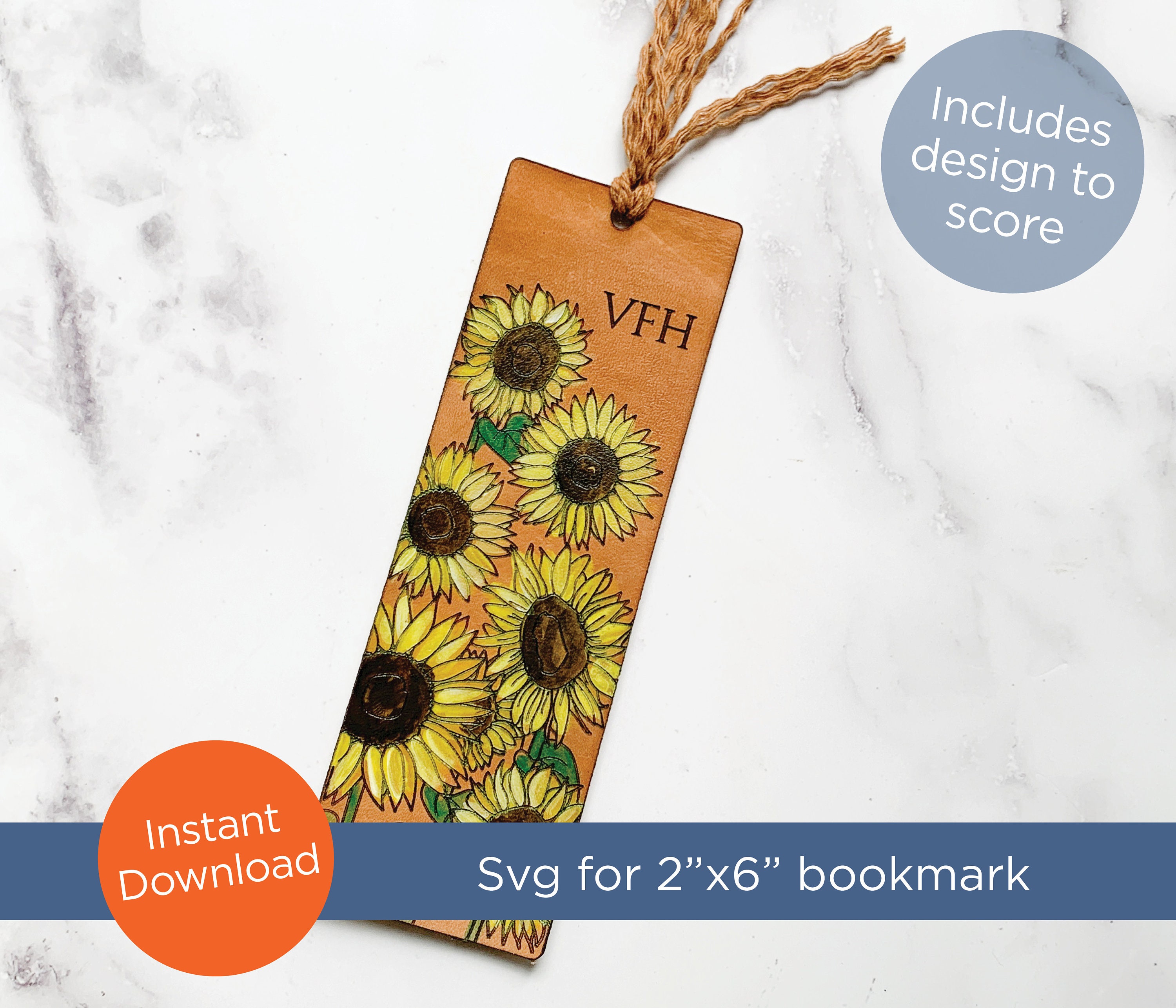 SVG laser file for a bookmark - includes sunflower design
