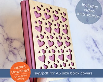 Heart Pattern design Book Covers, SVG/PDF file for laser, personalized sketchbook, journal, guest book for wedding, for grad, gift for mom