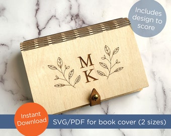 Book cover, 2 sizes, SVG, PDF files, 5.5"w x 8.3"h and 3.5"w x 5.5"h, Wood Living Hinge, travel journal, cut file, for laser, gift for her