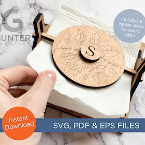 Blätter & Buchstabe SVG / PDF Laser-Datei für Serviettenhalter - hält 6 "x5,5" Servietten