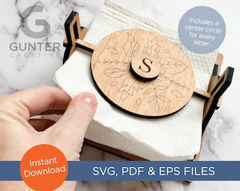 Leaves & Letter SVG / PDF laser file for napkin holder - holds 6"x5.5" napkins