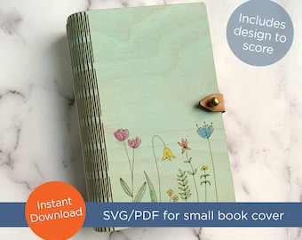 SVG / PDF laser file for 3.5"w x 5.5"h Wood Living Hinge pocket book cover - vow book cut file