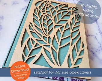Abstract Leaf design Book Covers, SVG/PDF file for laser, personalized sketchbook, journal, guest book for wedding, for grad, gift for mom