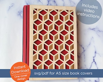 Cube pattern design Book Covers, SVG/PDF file for laser, personalized sketchbook, journal, guest book for wedding, for grad, gift for mom
