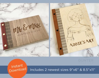 Book cover, SVG, EPS laser cut file for 2 sizes - Wood Living Hinge album, guest book, sketch book