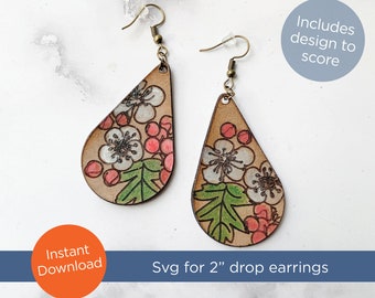 SVG laser file for 2" drop earrings - includes apple blossom design