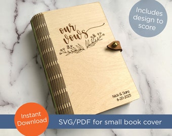 SVG / PDF laser file for 3.5"w x 5.5"h Wood Living Hinge pocket book cover - vow book cut file