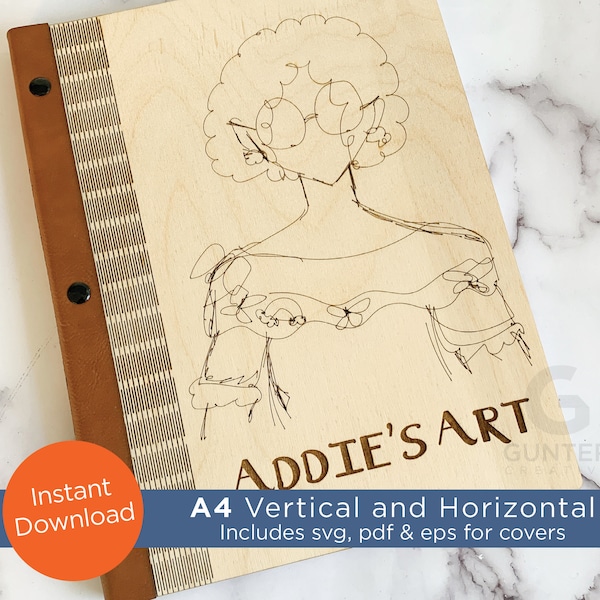 A4 notebook covers, SVG, PDF, EPS laser cut files for Horizontal and Vertical Wood Living Hinge, art book, journal, keepsake