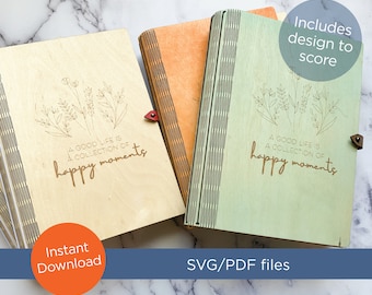 SVG / PDF laser file for A9 size, Wood Living Hinge book cover - Greeting Card Organizer