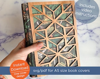 Book Covers, SVG/PDF file for laser with geometric quilt design, sketchbook, journal, guest book for Airbnb, for wedding, for grad, for mom