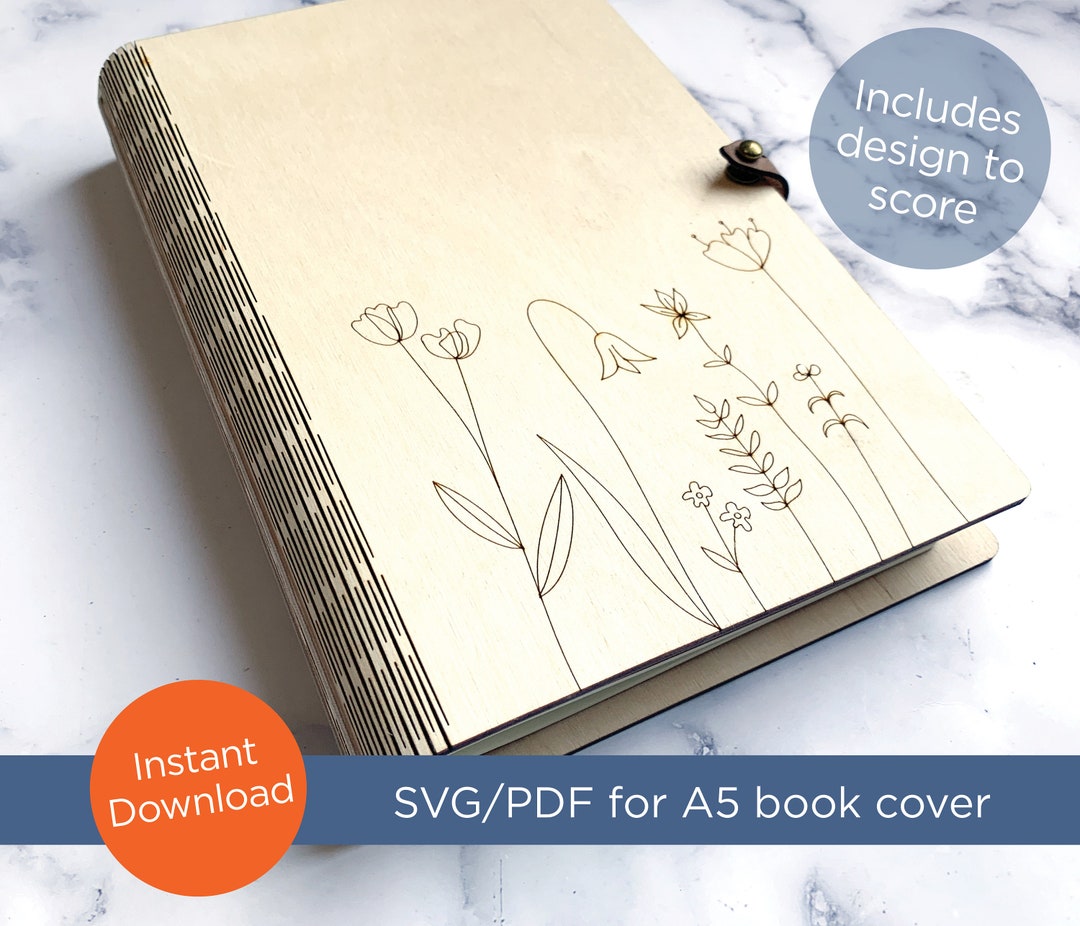 SVG / PDF Laser File for 5.5w X 8.3h, A5 Size, Wood Living Hinge Book Cover Travel Journal Cut