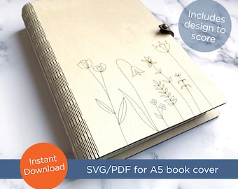 SVG / PDF laser file for 5.5"w x 8.3"h, A5 size, Wood Living Hinge book cover - travel journal cut file