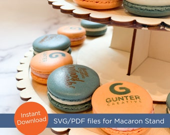SVG/pdf file for Macaron tiered tray - display for small treats - laser file - 3 tiers - store flat