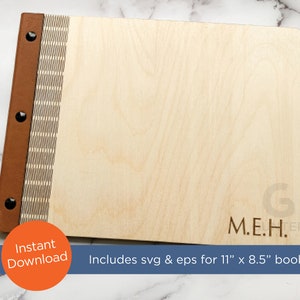Book cover, SVG, EPS laser cut file, 11&quot;w x 8.5&quot;h horizontal, Wood Living Hinge album, guest book, sketch book, journal, gift