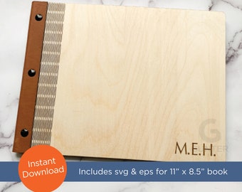 Book cover, SVG, EPS laser cut file, 11&quot;w x 8.5&quot;h horizontal, Wood Living Hinge album, guest book, sketch book, journal, gift