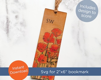 SVG laser file for a bookmark - includes poppies design