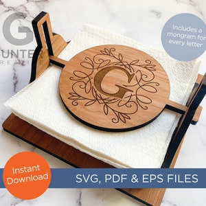 Monogramm SVG / PDF Laserdatei für Serviettenhalter für 15x15 cm Servietten
