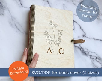 Book cover, SVG, PDF files, 5.5"w x 8.3"h and 3.5"w x 5.5"h, Wood Living Hinge, travel journal, cut file for laser book design, score design