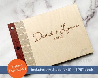 SVG / EPS laser file for 8"w x 5.75"h Wood Living Hinge album, guest book, sketch book