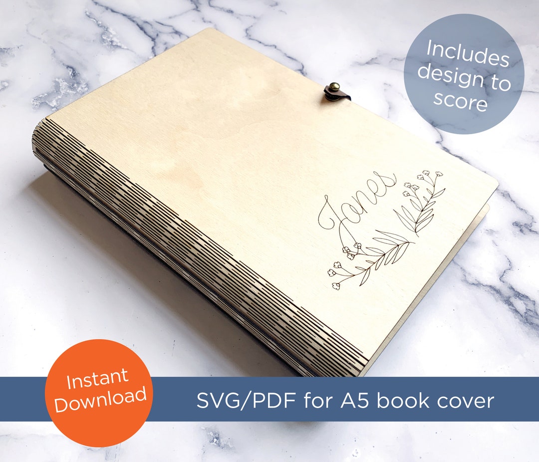 SVG / PDF Laser File for 5.5w X 8.3 H, A5 Size, Wood Living Hinge Book Cover Travel Journal Cut