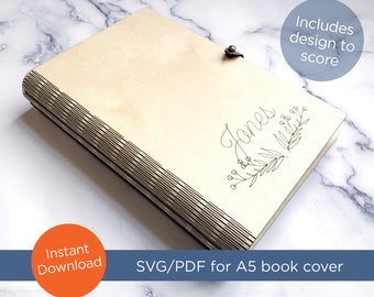 SVG / PDF laser file for  5.5"w x 8.3" h, A5 size, Wood Living Hinge book cover - travel journal cut file
