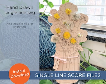 Let's pick flowers! Weed flowers in mason jar - holes for real flowers - single line score SVG, PDF
