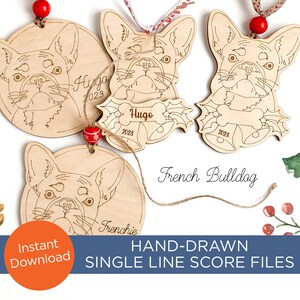 Frenchie svg, French bulldog art, pet memorial, wood ornament, single line drawing, SVG files, pet owner, Christmas Ornament dog