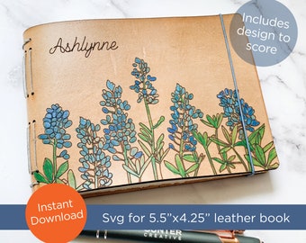 SVG laser file for 5.5"w x 4.25"h leather long stitch book | bluebonnet floral design