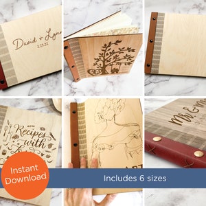 Wood book cover, living hinge, SVG, EPS laser cut file, 6 sizes, Wood Living Hinge album, guest book, sketch book, gift for bride