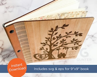 SVG / EPS laser file for 9&quot; x 9&quot; Wood Living Hinge album, guest book, sketch book
