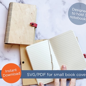 Book cover, SVG, PDF laser cut files for 3.5&quot;w x 5.5&quot;h inch Wood Living Hinge book cover - travel journal, notebook, replaceable notebooks