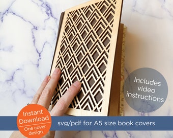 Diamond pattern design Book Covers, SVG/PDF file for laser, personalized sketchbook, journal, guest book for wedding, for grad, gift for mom