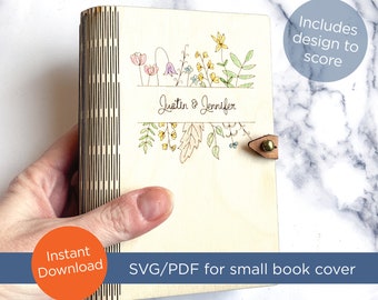 SVG / PDF laser file for 3.5"w x 5.5"h Wood Living Hinge pocket book cover - vow book cut file