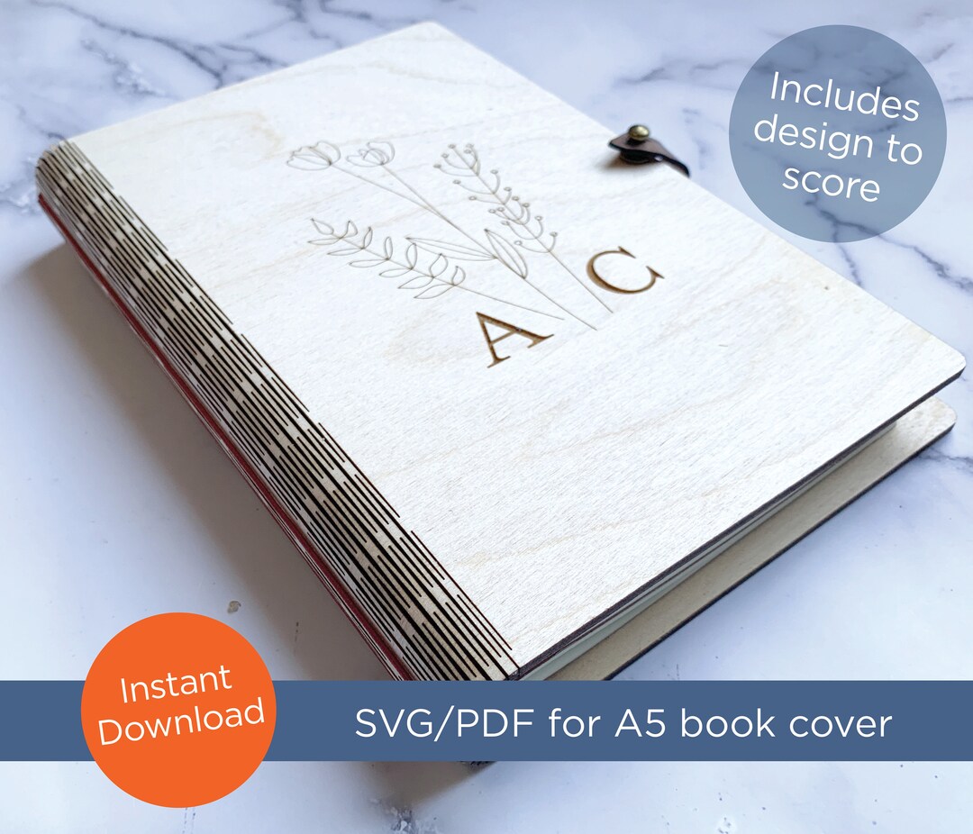 SVG / PDF Laser File for 5.5w X 8.3h Inch, A5 Size, Wood Living Hinge Book Cover Travel Journal