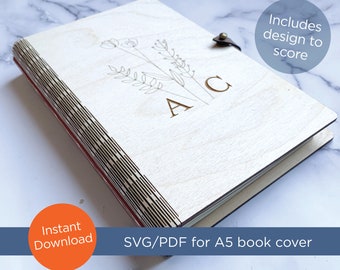 SVG / PDF laser file for 5.5"w x 8.3"h inch, A5 size, Wood Living Hinge book cover - travel journal cut file