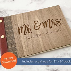 SVG / EPS laser file for 9&quot;w x 6&quot;h Wood Living Hinge album, guest book, sketch book