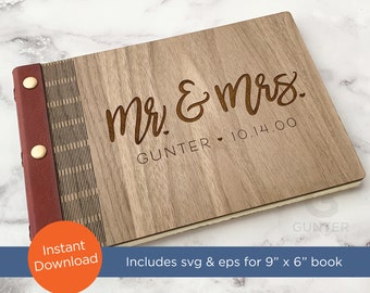 SVG / EPS laser file for 9&quot;w x 6&quot;h Wood Living Hinge album, guest book, sketch book