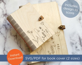 Book cover, Laser files, 2 sizes, 5.5"w x 8.3"h and 3.5x”5.5”, Wood Living Hinge, travel journal, cut file