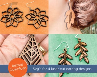 Earring file, Geometric designs, SVG laser cut files - 4 designs